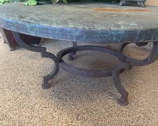 copper top table heavy wrought iron base - top needs tlc but a great piece !