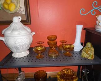 Soup service anyone?  Great amber glass collection