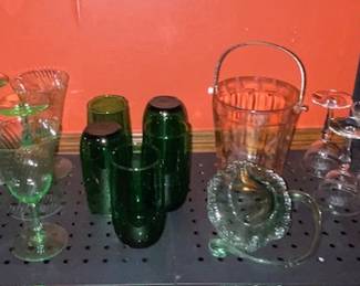 Green stemware and glasses and more