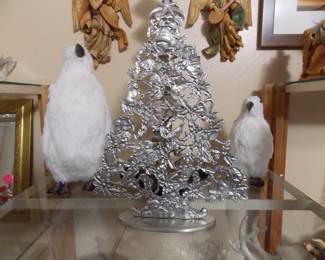 Pewter Tree, 2 White Penguins