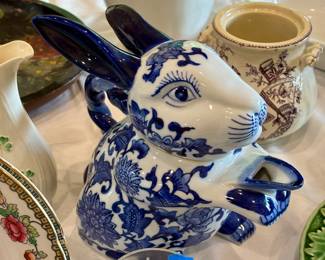 Blue White Transferware Bunny