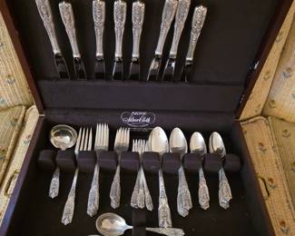 Service for 8, Westmoreland Milburn Rose sterling silver flatware set in original box. 63 pieces. Excellent condition!