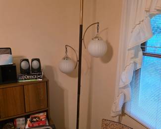 Mid-Century Modern, tension lamp. Glass globes. Good working condition!
