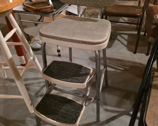 VINTAGE 1950’s – 1960’s COSCO CHAIR STEP STOOL, METAL & CHROME FOLD OUT STOOL