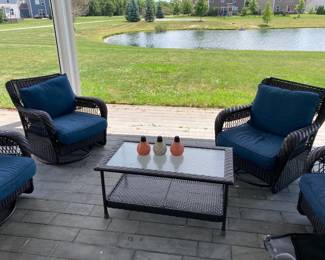 Wicker Swivel Chairs and Coffee Table