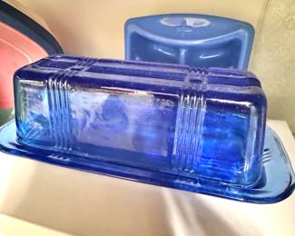 Cobalt Blue Depression Glass Butter Dish