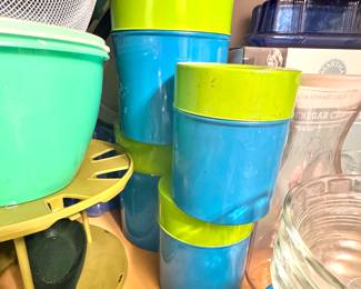 Colorful Nesting Kitchen Canister Set, Lime and Aqua Metal Storage