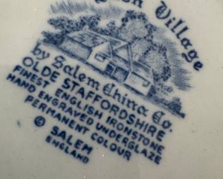 Salem China Co. English Village, Blue Transferware, Serving Pieces