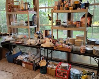 The kitchen items overflowed into the back porch