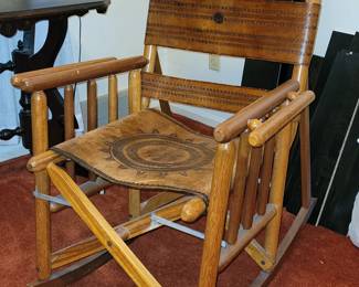 Leather & wood folding rocker from Puerto Rico