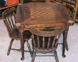 Heavy pine game table w/4 chairs
