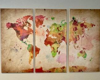 World Abstract Modern Atlas Maps Flags TREBLE CANVAS WALL ART 