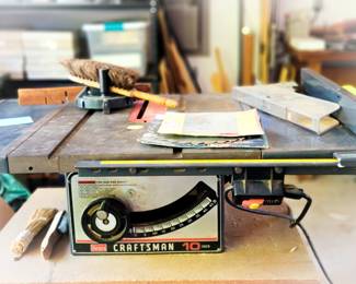 Table saw. Mounted on handmade stand.