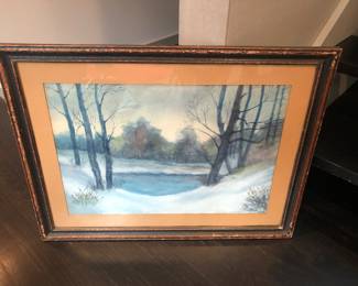 Watercolor Depicting a Winter Scene - Signed John Raushenberger