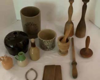 Vintage Antique Crocks And Wooden Ware