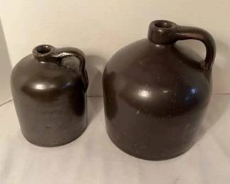 2 Dark Brown Pottery Jugs 