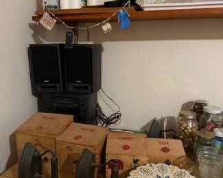 Stereo, vintage irons, miscellaneous