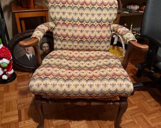 Vintage chair in fun bee tapestry
