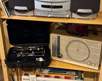 Vintage AV & Music Lot, Sony Boombox, Clarinet, Zenith Radio, DVD Players, JVC VCR

