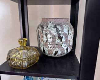 Vintage amber glass lidded dish for candy, nuts, ex