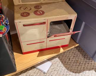 Vintage metal toy kitchen sink and stove (2 separate pieces)