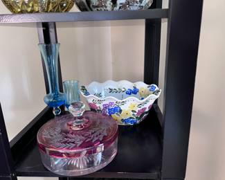 Cranberry to clear etched covered divided dish