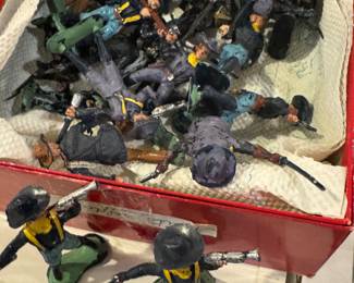Vintage Lead Toy Soldiers Lot, Hand-Painted Civil War Era Figures in Original Box