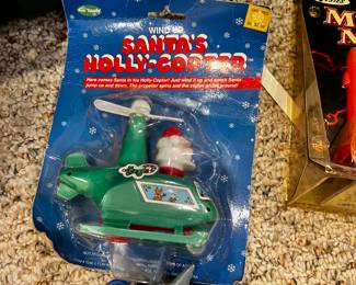 Vintage Wind-Up Santa’s Holly-Copter Toy – Sealed 1990s Fun World Christmas Helicopter