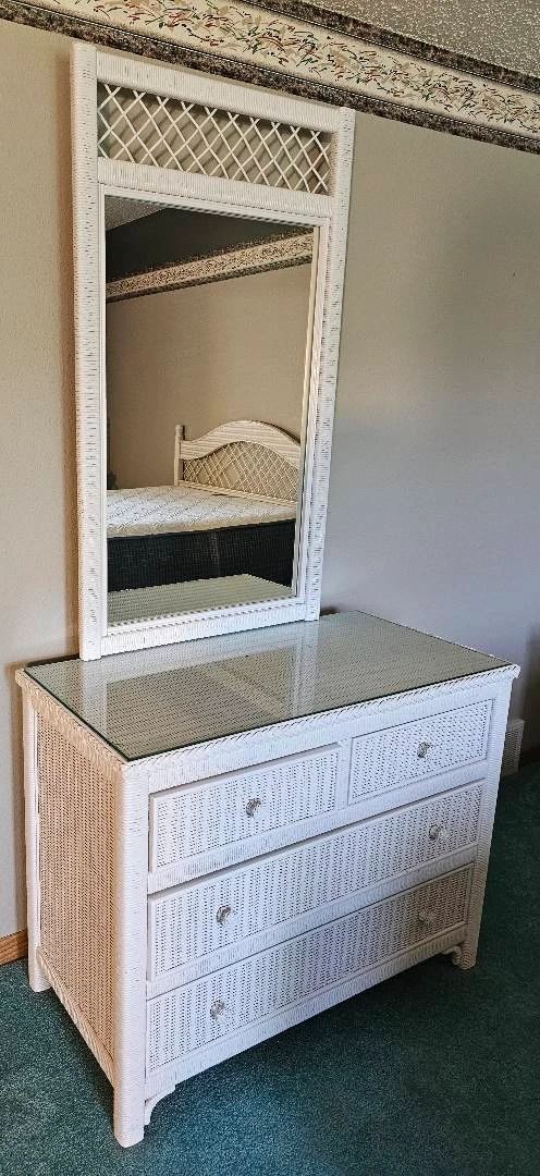 01 Coated Wicker Dresser with Mirror