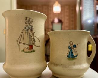 Early Roseville Pottery Dutch creamware vase and cup. No chips or crazing. Introduced 1910. Unmarked as the company did not start marking until 1924.