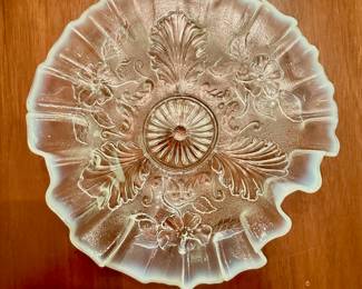 Fenton opalescent ruffled edge bowl, dogwood pattern.