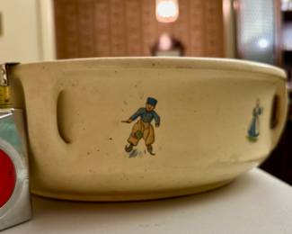 Four inch tall early Roseville Pottery Dutch creamware four handle bowl. No chips or crazing. Introduced 1910. Unmarked as the company did not start marking until 1924.