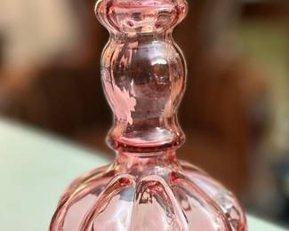 Pink corset designed art glass decanter / perfume bottle with clear stopper.