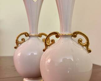 Lenox porcelain China gold ring bud vase, pair.