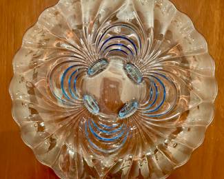 Vintage Midnight Ice Blue Cambridge Caprice footed glass fruit bowl.