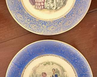 Vintage Salem China Co "Century" pattern plates with blue border and 23k gold filigree.