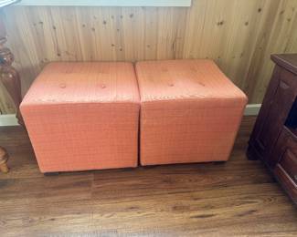 Salmon, color, twin Ottomans