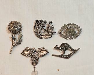 5 Sterling Brooches Lot https://www.auctionninja.com/stress-free-estate-services-llc/sales/details/collectors-cache-auction-coins-vintage-toys-jewelry-collectibles-ephemera-silver-and-more-no-reserves-shipping-available-or-alton-nh-pickup-36.html?an=pptvtd
