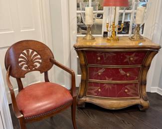 Armchair & decorated chest