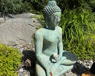 Brass Earth Touching Chean San Buddha, 44"h