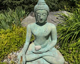 Brass Earth Touching Chean San Buddha, 44"h