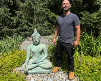 Brass Earth Touching Chean San Buddha, 44"h