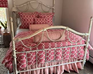 Nancy Coutts for Custom Steel LTD hand forged queen bed with white with crackle finish
