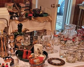 Large collection of hunting decor and miscellaneous items