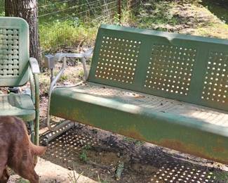 Vintage metal lawn furniture. Glider and chair