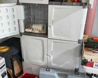 Rubbermaid cabinets, Central Pnuematic Contractor series floor stapler