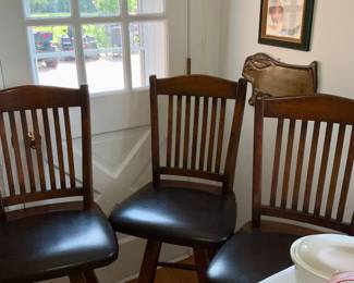 Bar Stools, 3 matching swivel chairs,