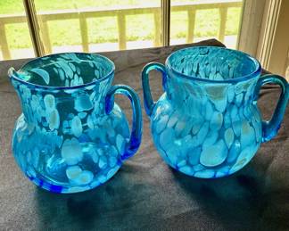 Gorgeous blues blown glass sugar/creamer