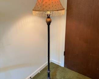 Pineapple detail floor lamp with beaded, fringed shade