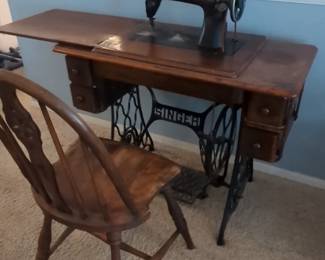 Antique Singer Sewing Machine And Chair
